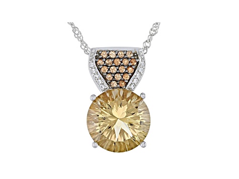 Champagne Quartz Rhodium Over Silver Pendant With Chain 5.80ctw