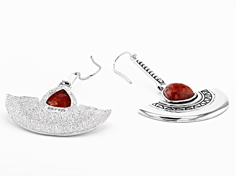 Red Sponge Coral Rhodium Over Sterling Silver Earrings
