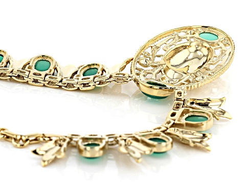 Green Onyx 18k Yellow Gold Over Brass Scarab Necklace