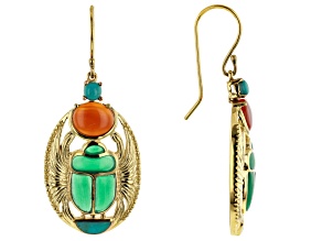 Multi Stone 18K Yellow Gold Over Brass Scarab Earrings