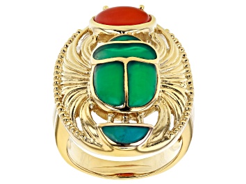 Picture of Multi Stone 18K Yellow Gold Over Brass Egyptian Inspired Scarab Ring