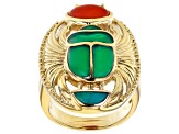Multi Stone 18K Yellow Gold Over Brass Egyptian Inspired Scarab Ring