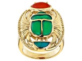 Multi Stone 18K Yellow Gold Over Brass Egyptian Inspired Scarab Ring