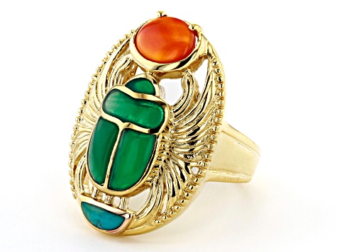 Multi Stone 18K Yellow Gold Over Brass Egyptian Inspired Scarab Ring ...