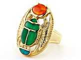 Multi Stone 18K Yellow Gold Over Brass Egyptian Inspired Scarab Ring