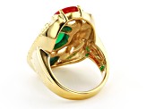 Multi Stone 18K Yellow Gold Over Brass Egyptian Inspired Scarab Ring