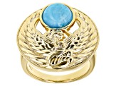 Turquoise 18k Yellow Gold Over Brass Egyptian Ma'at Design Ring