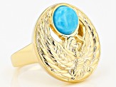 Turquoise 18k Yellow Gold Over Brass Egyptian Ma'at Design Ring