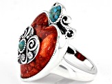 Red Sponge Coral Sterling Silver Heart Ring