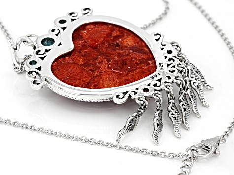 Red Sponge Coral Sterling Silver Enhancer With Chain