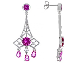 Pink Lab Created Sapphire Rhodium Over Sterling Silver Earrings 12.61ctw