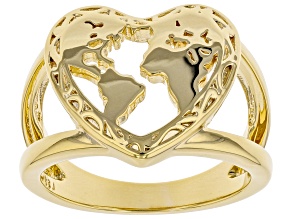 18k Yellow Gold Over Brass Heart Shape Globe Ring