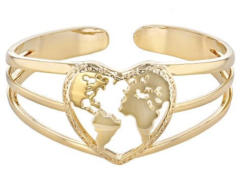 18k Yellow Gold Over Brass Heart Shape Globe Cuff