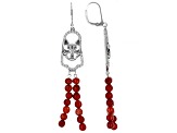 Red Sponge Coral With White Zircon Sterling Silver Cat Earrings 0.85ctw