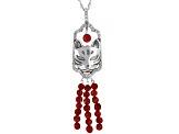 Red Sponge Coral With White Zircon Sterling Silver Cat Pendant With Chain 0.93ctw