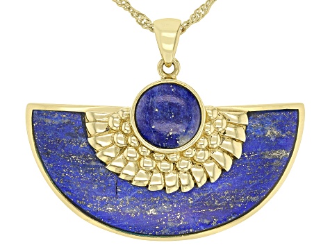 Lapis Lazuli 18k Yellow Gold Over Brass Pendant With Chain