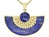 Lapis Lazuli 18k Yellow Gold Over Brass Pendant With Chain