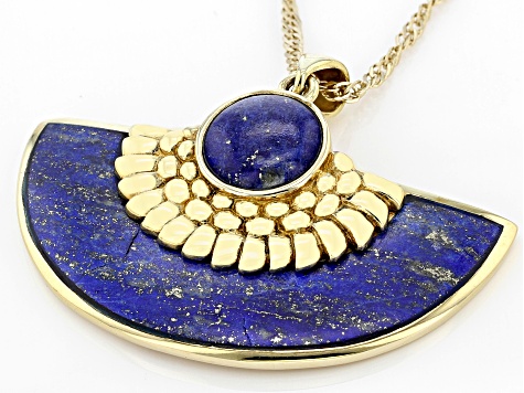 Lapis Lazuli 18k Yellow Gold Over Brass Pendant With Chain