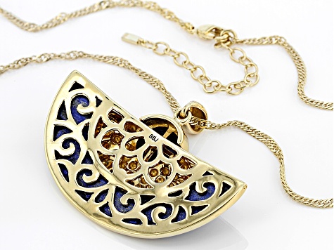 Lapis Lazuli 18k Yellow Gold Over Brass Pendant With Chain