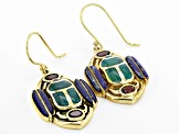 Lapis Lazuli, Onyx & Garnet 18k Yellow Gold Over Brass Earrings 0.98ctw