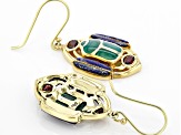 Lapis Lazuli, Onyx & Garnet 18k Yellow Gold Over Brass Earrings 0.98ctw