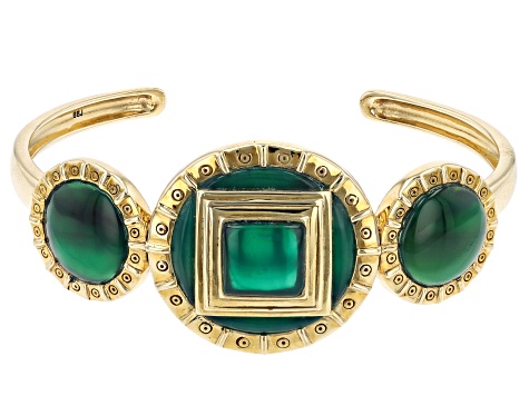 Green Onyx 18k Yellow Gold Over Brass Bracelet