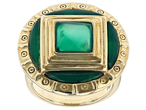 Green Onyx 18k Yellow Gold Over Brass Ring