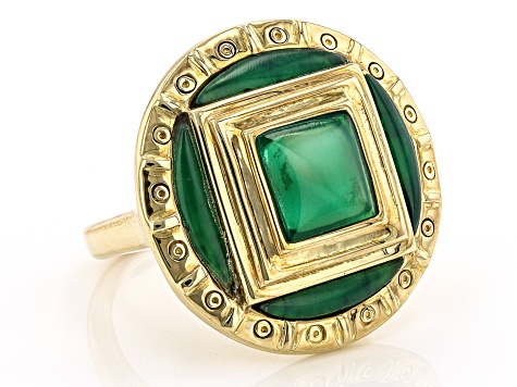 Green Onyx 18k Yellow Gold Over Brass Ring