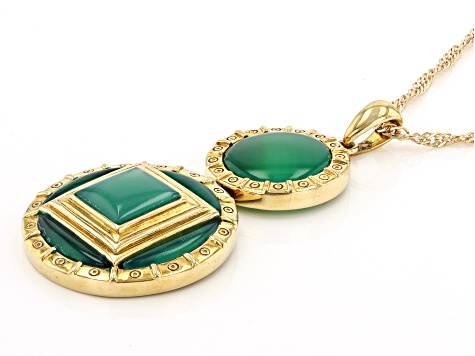 Green Onyx 18k Yellow Gold Over Brass Pendant With Chain