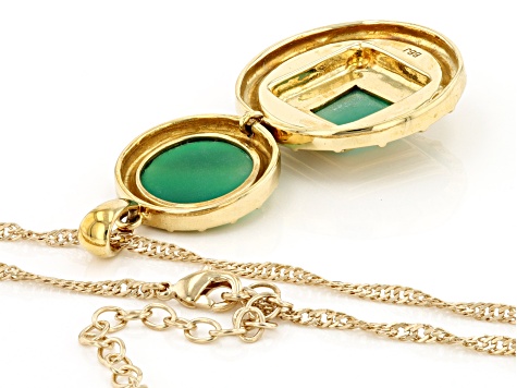 Green Onyx 18k Yellow Gold Over Brass Pendant With Chain