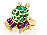 Green Onyx, Carnelian & Lapis Lazuli 18k Yellow Gold Over Brass Cat Ring