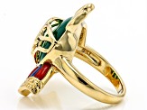 Green Onyx, Carnelian & Lapis Lazuli 18k Yellow Gold Over Brass Cat Ring