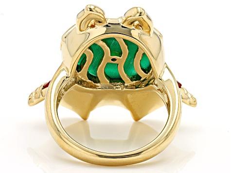 Green Onyx, Carnelian & Lapis Lazuli 18k Yellow Gold Over Brass Cat Ring