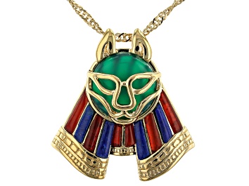 Picture of Green Onyx, Carnelian & Lapis Lazuli 18k Yellow Gold Over Brass Pendant Wtih Chain