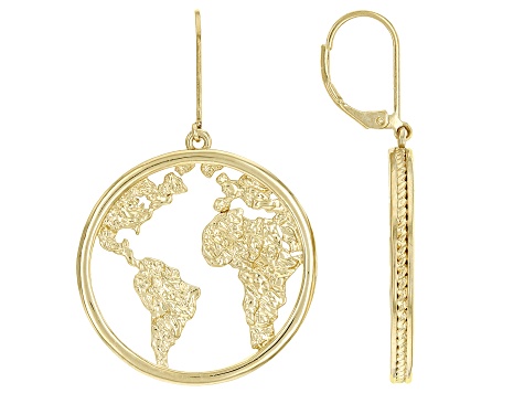 18k Yellow Gold Over Brass World Earrings