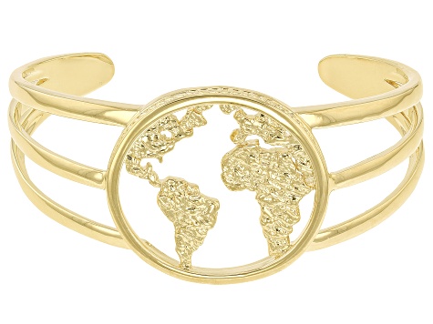 18k Yellow Gold Over Brass World Map Cuff Bracelet - TVL167 | JTV.com