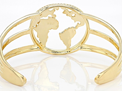 18k Yellow Gold Over Brass World Map Cuff Bracelet