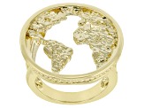 18k Yellow Gold Over Brass World Map Ring