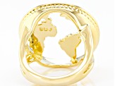 18k Yellow Gold Over Brass World Map Ring