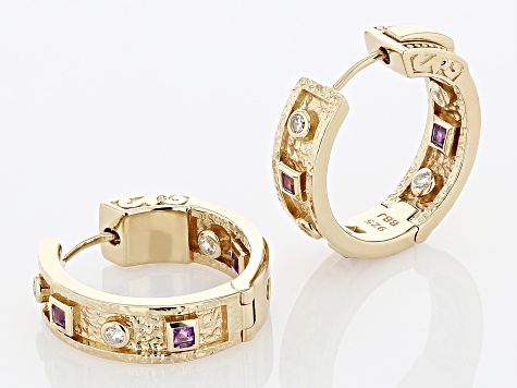 Purple African Amethyst & White Zircon 18k Rose Gold Over Silver Earrings 0.65ctw