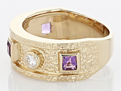 Purple African Amethyst & White Zircon 18k Yellow Gold Over Sterling Silver Ring 0.65ctw