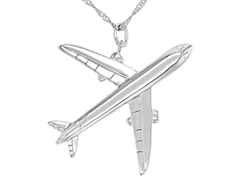 Picture of Rhodium Over Sterling Silver Airplane Pendant With Chain