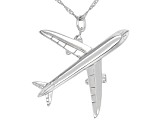 Rhodium Over Sterling Silver Airplane Pendant With Chain