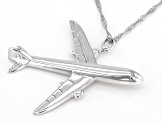 Rhodium Over Sterling Silver Airplane Pendant With Chain