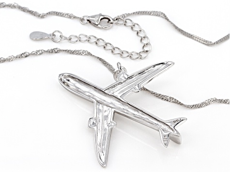 Rhodium Over Sterling Silver Airplane Pendant With Chain