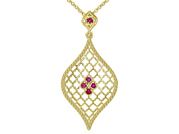 Picture of Red Ruby 18k Yellow Gold Over Sterling Silver Pendant With Chain 0.10ctw
