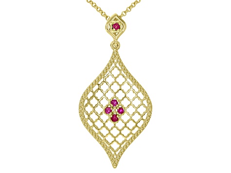 Red Ruby 18k Yellow Gold Over Sterling Silver Pendant With Chain 0.10ctw