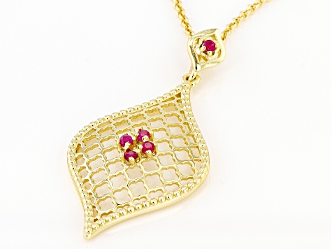 Red Ruby 18k Yellow Gold Over Sterling Silver Pendant With Chain 0.10ctw