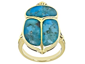 Blue Turquoise 18k Yellow Gold Over Brass Scarab Ring