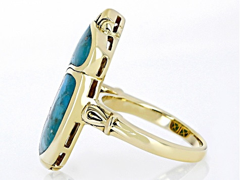 Blue Turquoise 18k Yellow Gold Over Brass Scarab Ring